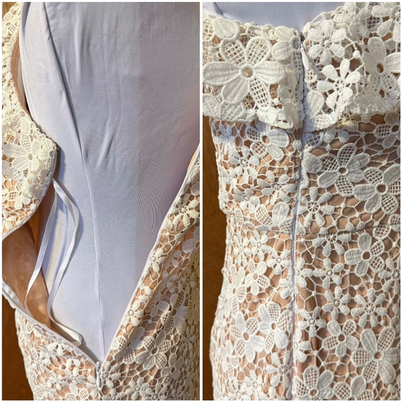 NWT Donna Morgan White Lace Crochet One Shoulder Floral Illusion Mini Dress 2 - Picture 7 of 11